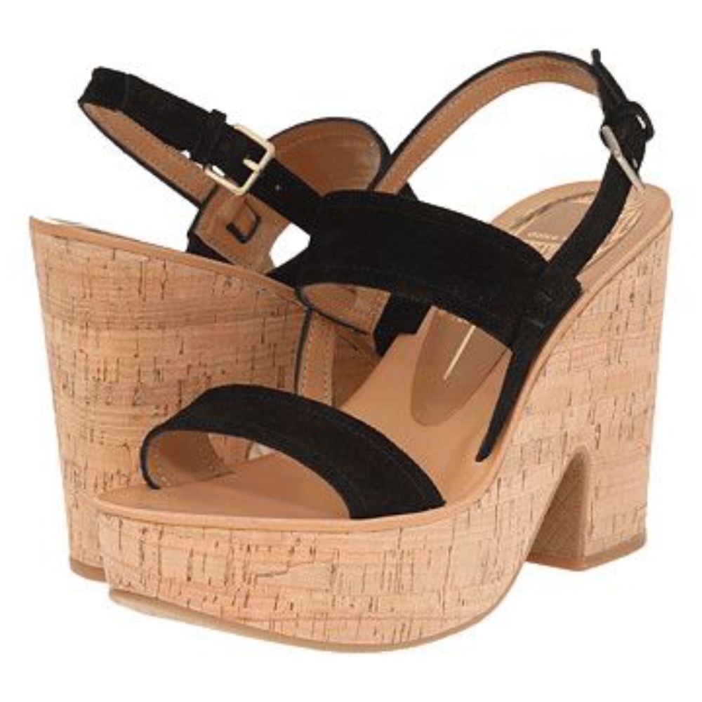 DOLCE VITA ROSA BLACK SUEDE SANDAL/WEDGE